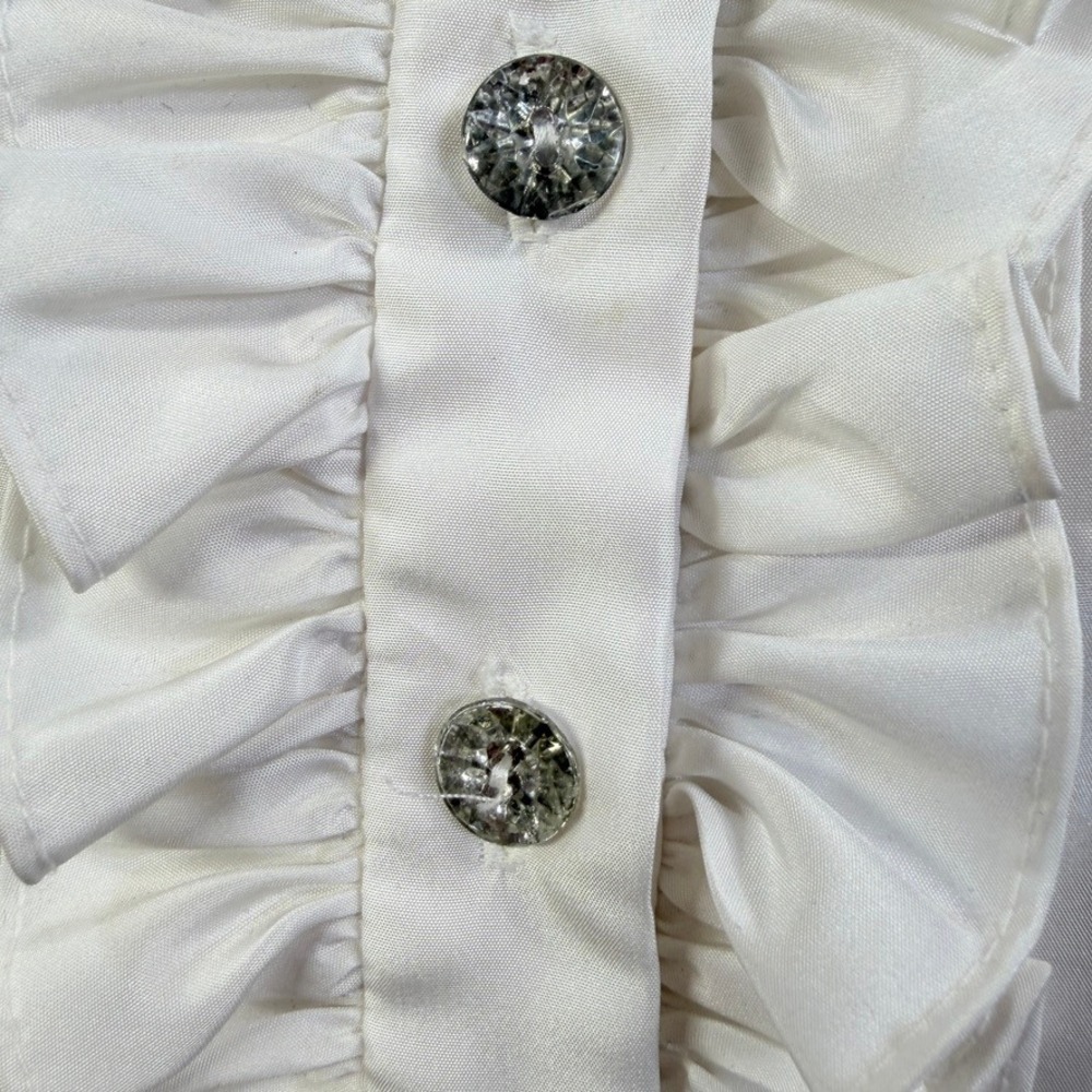 Vintage 90s White Satin Ruffle Rhinestone Tuxedo Vest M En Francais Huey - Picture 4 of 12